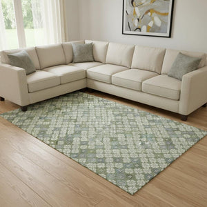 HomeRoots 8' X 10' Stylish Mint Green & Ivory Geometric Washable Area Rug with UV Protection for Durability 705309