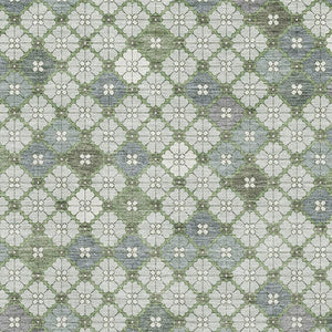 HomeRoots 9' X 12' Mint Green Geometric Washable Area Rug with UV Protection for High-Traffic Spaces 705310