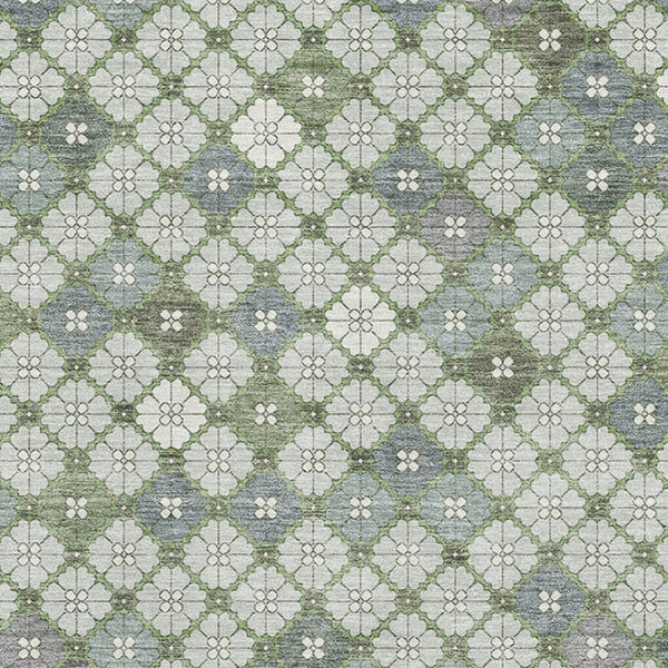 HomeRoots 9' X 12' Mint Green Geometric Washable Area Rug with UV Protection for High-Traffic Spaces 705310