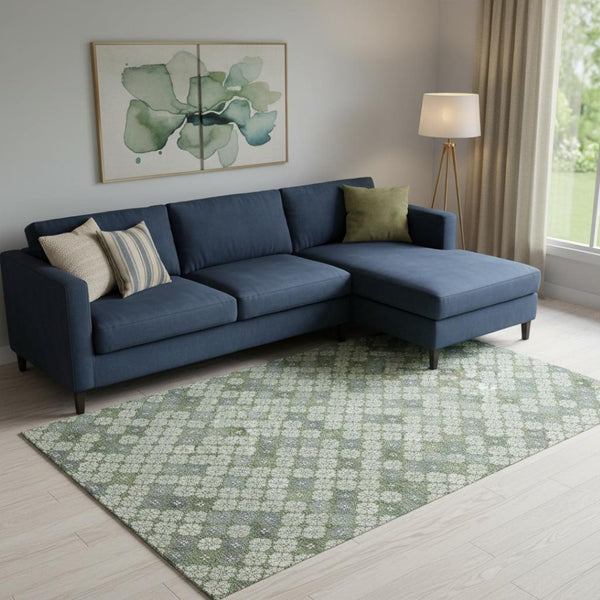 HomeRoots 10' Mint Green & Ivory Geometric Washable Area Rug with UV Protection – Perfect for Modern Homes! 705311