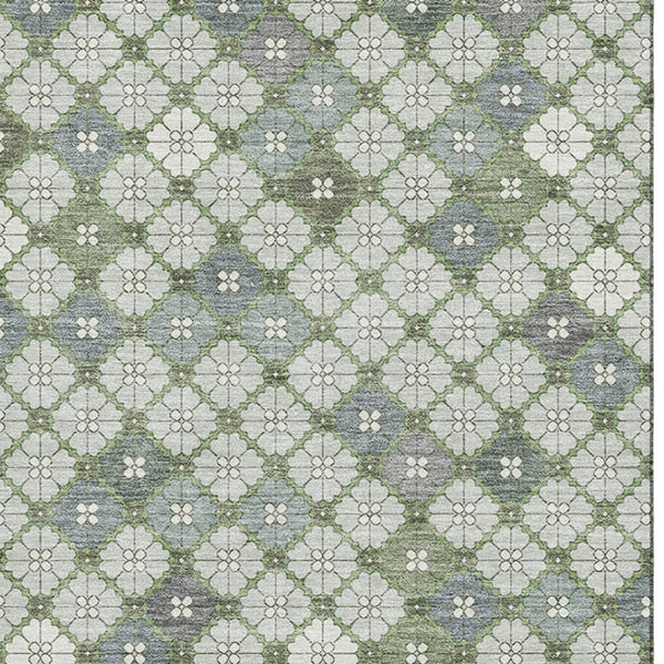HomeRoots 10' Mint Green & Ivory Geometric Washable Area Rug with UV Protection – Perfect for Modern Homes! 705311
