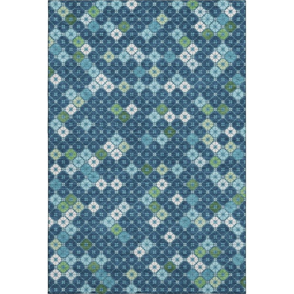 HomeRoots 9' X 12' Stylish Navy Blue Geometric Area Rug - Washable, Stain Resistant & UV Protected Decor Solution 705316