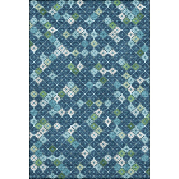 HomeRoots 9' X 12' Stylish Navy Blue Geometric Area Rug - Washable, Stain Resistant & UV Protected Decor Solution 705316