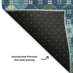 HomeRoots 9' X 12' Stylish Navy Blue Geometric Area Rug - Washable, Stain Resistant & UV Protected Decor Solution 705316