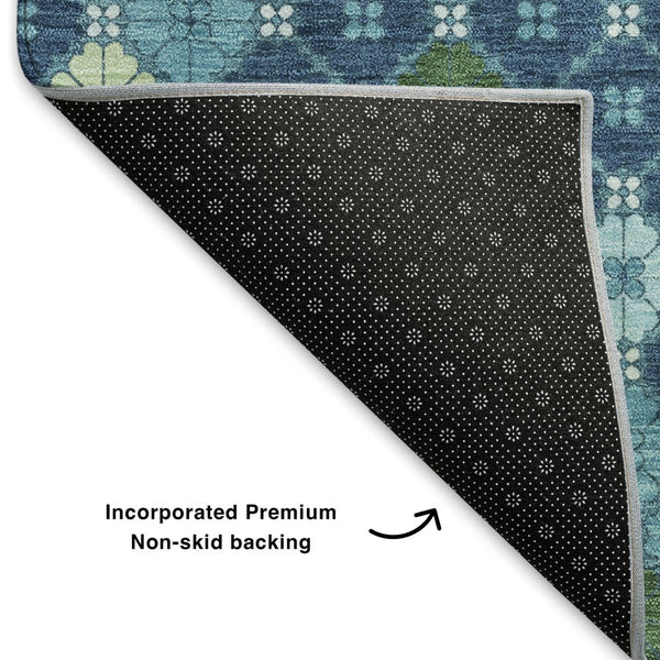 HomeRoots 9' X 12' Stylish Navy Blue Geometric Area Rug - Washable, Stain Resistant & UV Protected Decor Solution 705316