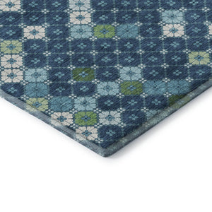 HomeRoots 9' X 12' Stylish Navy Blue Geometric Area Rug - Washable, Stain Resistant & UV Protected Decor Solution 705316
