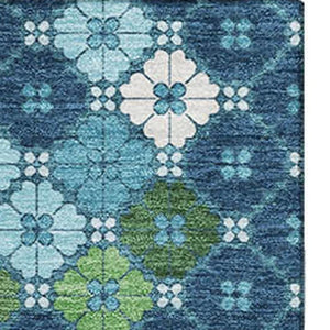 HomeRoots 9' X 12' Stylish Navy Blue Geometric Area Rug - Washable, Stain Resistant & UV Protected Decor Solution 705316