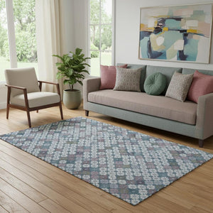HomeRoots 5' X 8' Modern Geometric Area Rug in Sky Blue, Teal & Lavender - Washable, UV Protected & Pet Friendly 705319