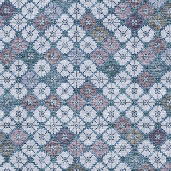 HomeRoots 5' X 8' Modern Geometric Area Rug in Sky Blue, Teal & Lavender - Washable, UV Protected & Pet Friendly 705319