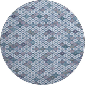 HomeRoots 8' Sky Blue Teal & Lavender Geometric Washable Round Rug - Durable, Stain Resistant, UV Protected! 705320