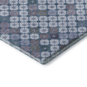 HomeRoots 8' Sky Blue Teal & Lavender Geometric Washable Round Rug - Durable, Stain Resistant, UV Protected! 705320