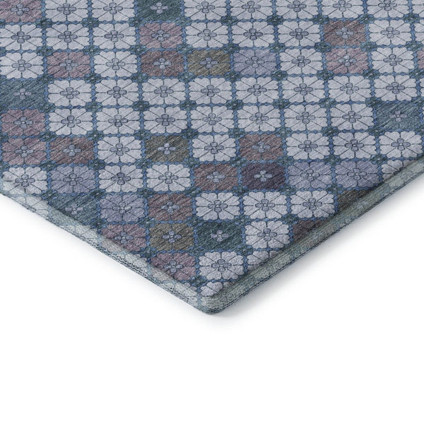 HomeRoots 8' Sky Blue Teal & Lavender Geometric Washable Round Rug - Durable, Stain Resistant, UV Protected! 705320