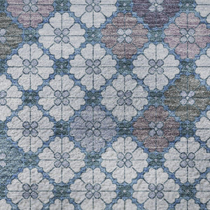 HomeRoots 8' Sky Blue Teal & Lavender Geometric Washable Round Rug - Durable, Stain Resistant, UV Protected! 705320