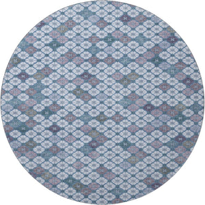 HomeRoots 8' Sky Blue Teal & Lavender Geometric Washable Round Rug - Durable, Stain Resistant, UV Protected! 705320
