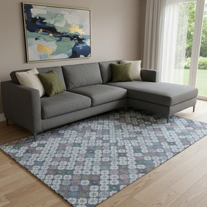 HomeRoots 8' X 10' Stylish Washable Geometric Area Rug in Sky Blue, Teal & Lavender - Durable & UV Protected! 705321