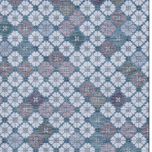 HomeRoots 8' X 10' Stylish Washable Geometric Area Rug in Sky Blue, Teal & Lavender - Durable & UV Protected! 705321