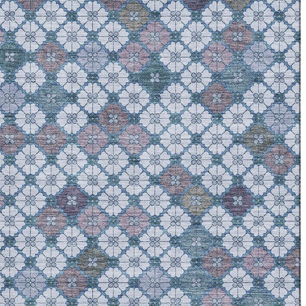 HomeRoots 8' X 10' Stylish Washable Geometric Area Rug in Sky Blue, Teal & Lavender - Durable & UV Protected! 705321