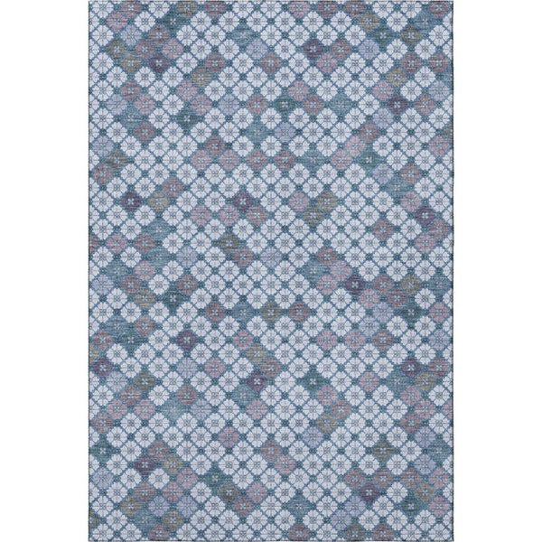 HomeRoots 8' X 10' Stylish Washable Geometric Area Rug in Sky Blue, Teal & Lavender - Durable & UV Protected! 705321