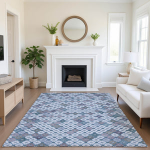 HomeRoots 9' X 12' Sky Blue, Teal & Lavender Geometric Area Rug - Stain Resistant, UV Protected & Washable! 705322