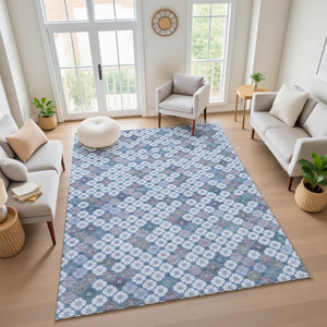 HomeRoots 9' X 12' Sky Blue, Teal & Lavender Geometric Area Rug - Stain Resistant, UV Protected & Washable! 705322