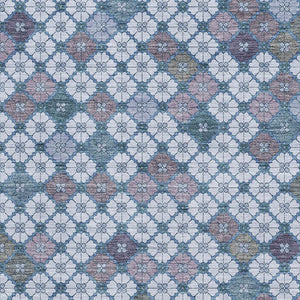 HomeRoots 9' X 12' Sky Blue, Teal & Lavender Geometric Area Rug - Stain Resistant, UV Protected & Washable! 705322