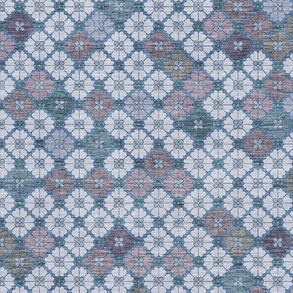 HomeRoots 9' X 12' Sky Blue, Teal & Lavender Geometric Area Rug - Stain Resistant, UV Protected & Washable! 705322