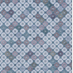 HomeRoots 9' X 12' Sky Blue, Teal & Lavender Geometric Area Rug - Stain Resistant, UV Protected & Washable! 705322