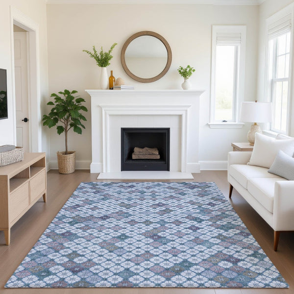 HomeRoots 10' X 14' Modern Geometric Area Rug in Sky Blue, Teal & Lavender – Washable, UV Protected & Durable! 705323