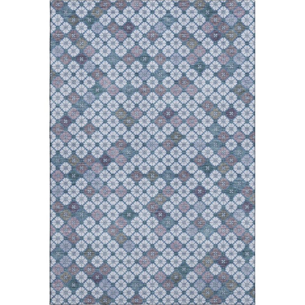 HomeRoots 10' X 14' Modern Geometric Area Rug in Sky Blue, Teal & Lavender – Washable, UV Protected & Durable! 705323