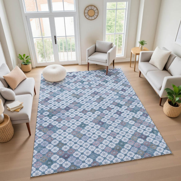 HomeRoots 10' X 14' Modern Geometric Area Rug in Sky Blue, Teal & Lavender – Washable, UV Protected & Durable! 705323