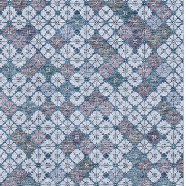 HomeRoots 10' X 14' Modern Geometric Area Rug in Sky Blue, Teal & Lavender – Washable, UV Protected & Durable! 705323