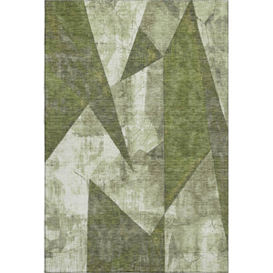 HomeRoots 5' Stylish Green Ivory & Beige Abstract Geometric Washable Area Rug with UV Protection & Durability 705325