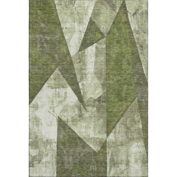 HomeRoots 5' Stylish Green Ivory & Beige Abstract Geometric Washable Area Rug with UV Protection & Durability 705325