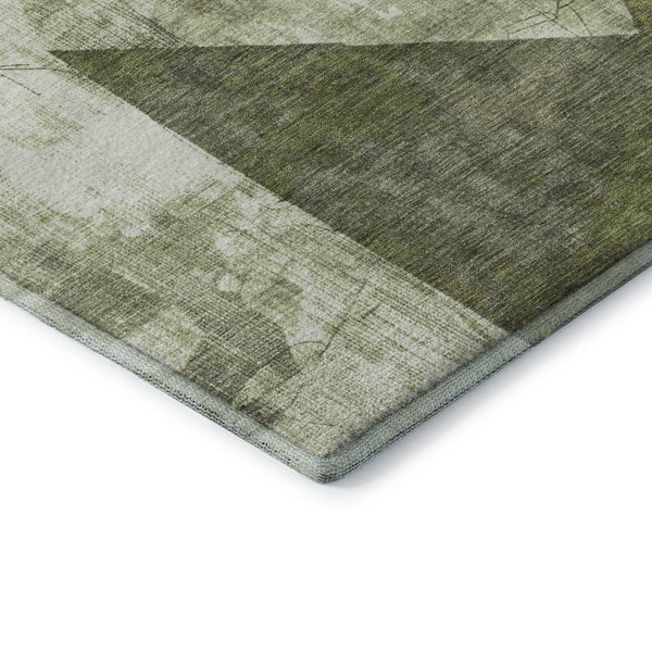 HomeRoots 5' Stylish Green Ivory & Beige Abstract Geometric Washable Area Rug with UV Protection & Durability 705325