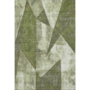 HomeRoots 5' Stylish Green Ivory & Beige Abstract Geometric Washable Area Rug with UV Protection & Durability 705325