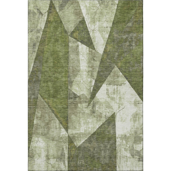 HomeRoots 5' Stylish Green Ivory & Beige Abstract Geometric Washable Area Rug with UV Protection & Durability 705325