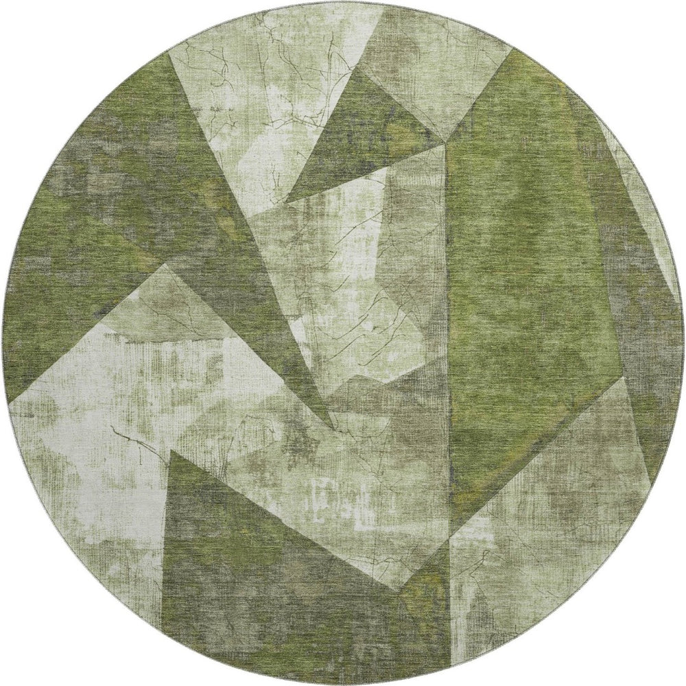 HomeRoots 8' Stylish Green, Ivory & Beige Abstract Geometric Round Rug - Washable, UV-Protected & Durable 705326