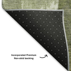 HomeRoots 8' Stylish Green, Ivory & Beige Abstract Geometric Round Rug - Washable, UV-Protected & Durable 705326
