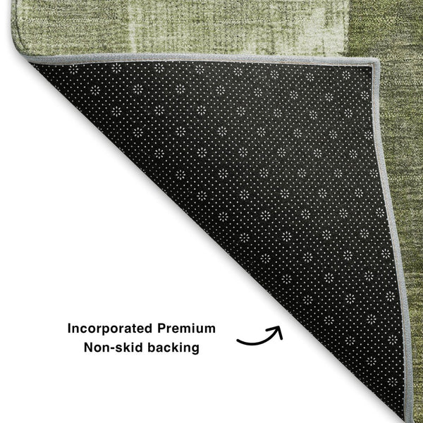 HomeRoots 8' Stylish Green, Ivory & Beige Abstract Geometric Round Rug - Washable, UV-Protected & Durable 705326