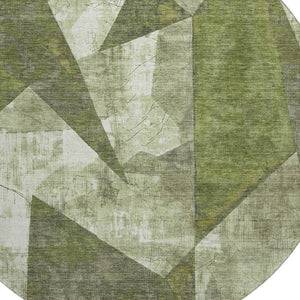 HomeRoots 8' Stylish Green, Ivory & Beige Abstract Geometric Round Rug - Washable, UV-Protected & Durable 705326
