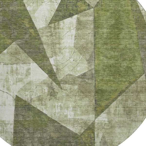 HomeRoots 8' Stylish Green, Ivory & Beige Abstract Geometric Round Rug - Washable, UV-Protected & Durable 705326