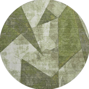 HomeRoots 8' Stylish Green, Ivory & Beige Abstract Geometric Round Rug - Washable, UV-Protected & Durable 705326