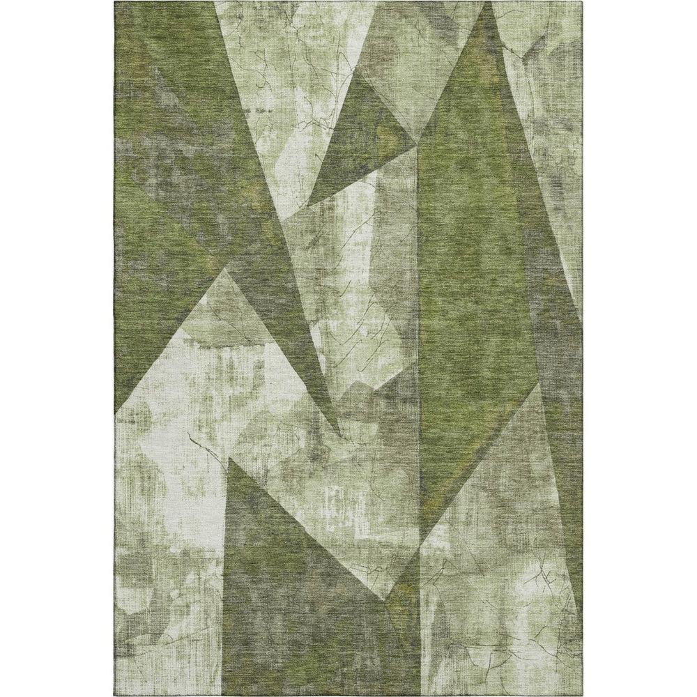 HomeRoots 9' X 12' Washable Abstract Geometric Area Rug in Green, Ivory & Beige - Durable, UV Protected Design 705328