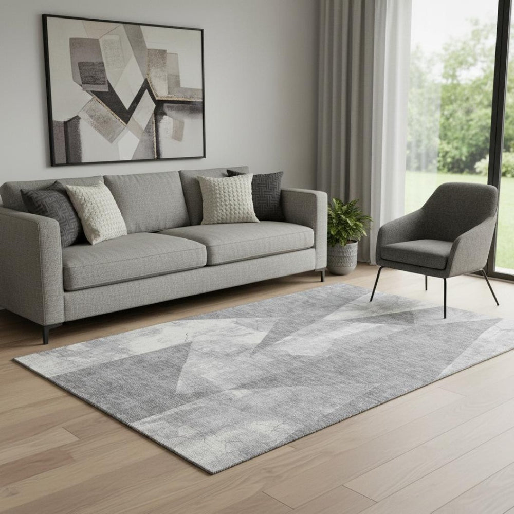 HomeRoots 5' X 8' Gray and Ivory Abstract Geometric Area Rug - Washable, UV-Protected, and Stain Resistant! 705331
