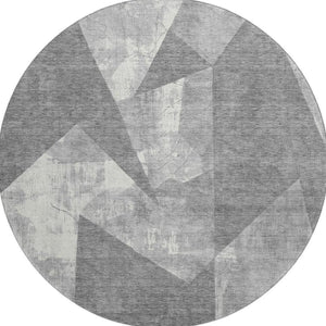 HomeRoots 8' Gray And Ivory Abstract Geometric Round Rug - Washable, UV Protected, Stylish & Durable Design 705332