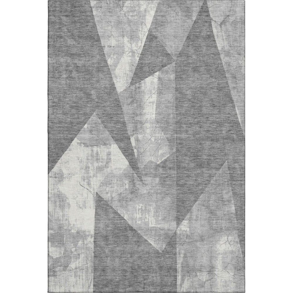 HomeRoots 10' X 14' Gray And Ivory Geometric Area Rug - Washable, UV-Protected, Perfect for High-Traffic Homes 705335