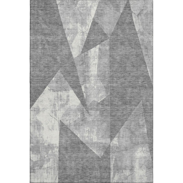 HomeRoots 10' X 14' Gray And Ivory Geometric Area Rug - Washable, UV-Protected, Perfect for High-Traffic Homes 705335