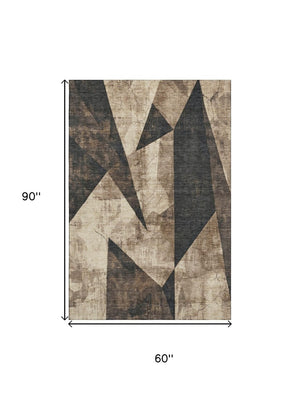 HomeRoots 5' X 8' Coffee & Beige Abstract Geometric Area Rug - Washable, UV Protected, Durable for High-Traffic Spaces 705337