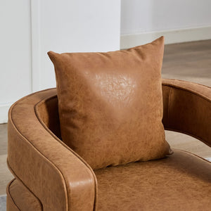 English Elm 28.9"w Swivel Barrel Accent Chair Faux Leather Open Back with Rubberwood Base Brown W3188P417874