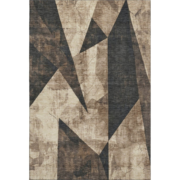 HomeRoots 8' X 10' Washable Coffee & Beige Geometric Area Rug with UV Protection for Stylish Home Decor 705339